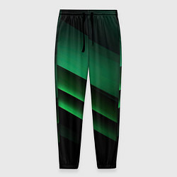 Брюки на резинке мужские Черно зеленые полосы, цвет: 3D-принт