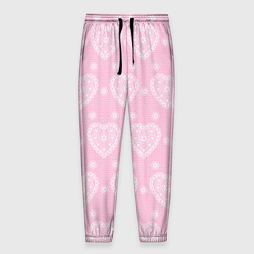 Мужские брюки Розовое кружево сердечки / 3D-принт – фото 1