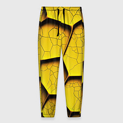 Брюки на резинке мужские Желтые шестиугольники с трещинами - объемная текст, цвет: 3D-принт