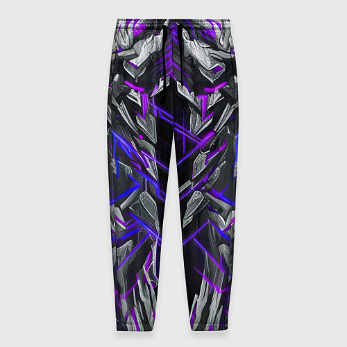 Мужские брюки Киберпанк линии фиолетовые / 3D-принт – фото 1