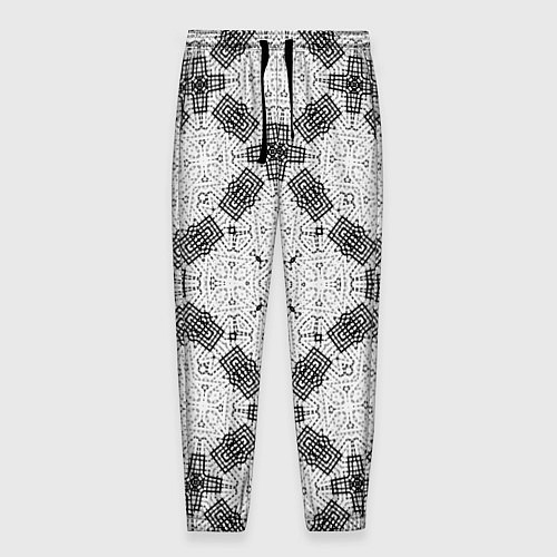 Мужские брюки Черно-белый ажурный кружевной узор Геометрия / 3D-принт – фото 1