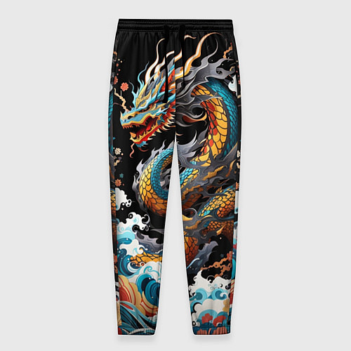 Мужские брюки Дракон на волнах в японском стиле арт / 3D-принт – фото 1