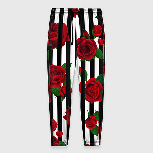 Мужские брюки Полосы и красные розы / 3D-принт – фото 1