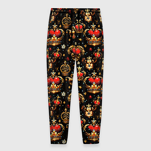 Мужские брюки Сердечки в золотых коронах / 3D-принт – фото 1