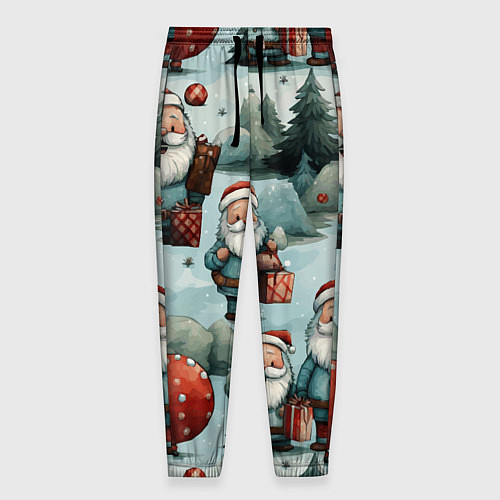 Мужские брюки Рождественский узор с Санта Клаусами / 3D-принт – фото 1