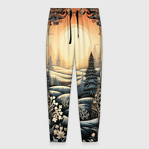 Мужские брюки Зимний предновогодний пейзаж / 3D-принт – фото 1