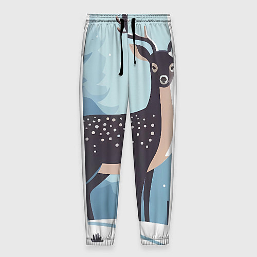Мужские брюки Зимняя сказка олень в лесу / 3D-принт – фото 1