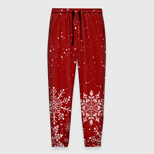 Мужские брюки Текстура снежинок на красном фоне / 3D-принт – фото 1