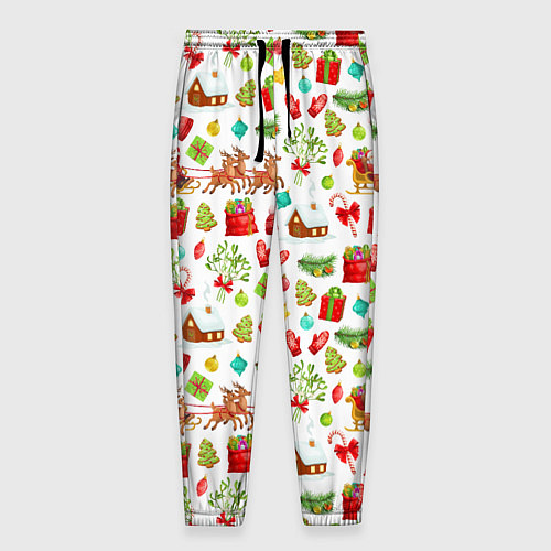 Мужские брюки Новогодний патерн / 3D-принт – фото 1