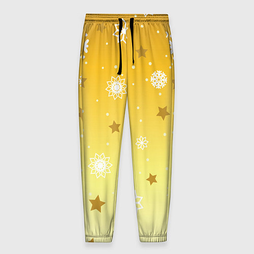 Мужские брюки Снежинки и звезды на желтом / 3D-принт – фото 1