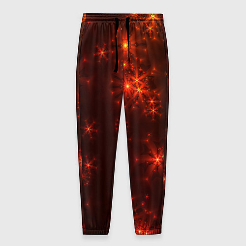 Мужские брюки Абстрактные светящиеся красно оранжевые снежинки / 3D-принт – фото 1