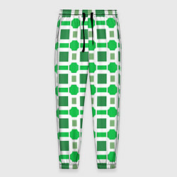 Брюки на резинке мужские Зелёные кирпичики и белые полосы, цвет: 3D-принт