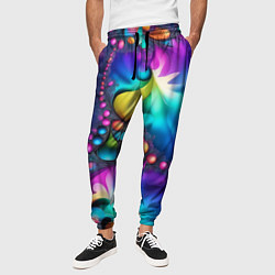 Брюки на резинке мужские Розово синий фрактал, цвет: 3D-принт — фото 2