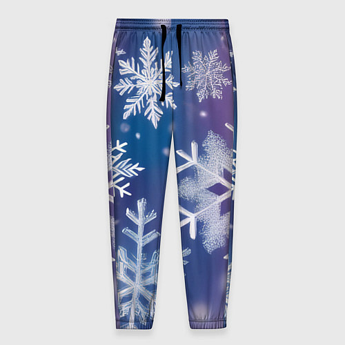 Мужские брюки Снежинки на фиолетово-синем фоне / 3D-принт – фото 1