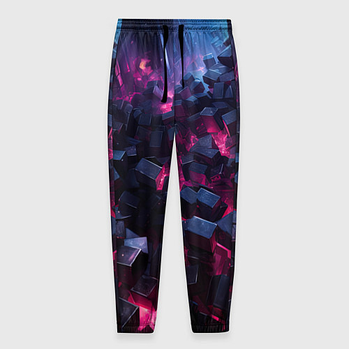 Мужские брюки Фиолетовые кубы в фиолетовом дыме / 3D-принт – фото 1