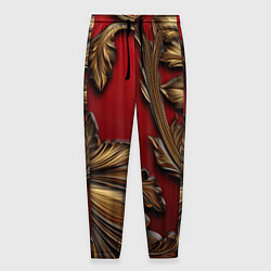 Мужские брюки Золотые объемные листья на красном фоне