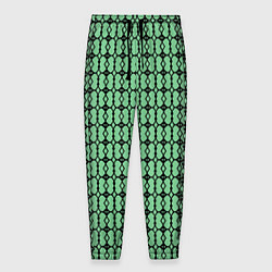 Брюки на резинке мужские Чёрные узоры на зелёном, цвет: 3D-принт