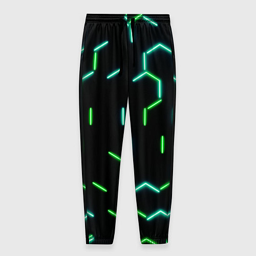 Мужские брюки Зеленые неоновые неполные гексагоны / 3D-принт – фото 1