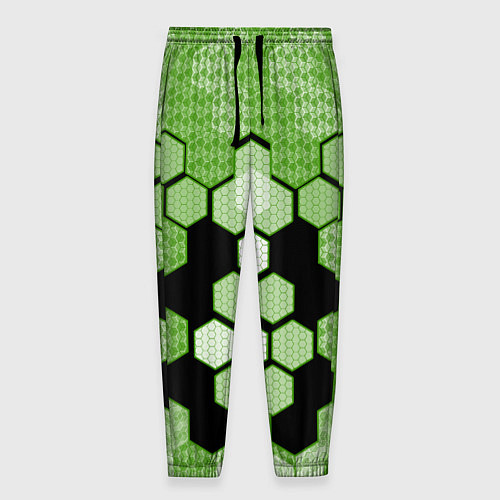 Мужские брюки Зелёная кибер броня hexagons / 3D-принт – фото 1