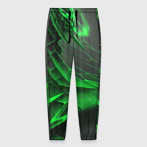 Мужские брюки Зелёная сеть на чёрном фоне / 3D-принт – фото 1