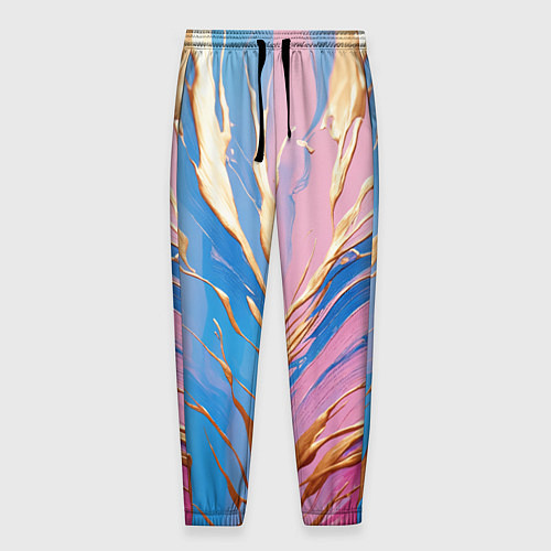 Мужские брюки Жидкая краска синего и розового цвета с золотой кр / 3D-принт – фото 1