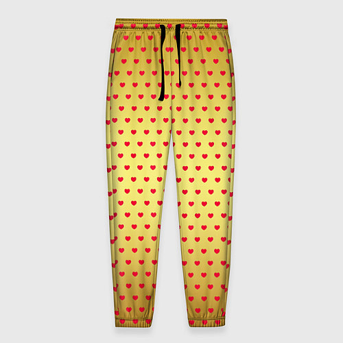 Мужские брюки Красные сердечки на золотом фоне / 3D-принт – фото 1