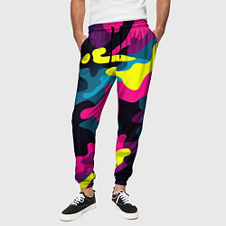 Брюки на резинке мужские Кислотная яркая абстракция в камуфляжном стиле, цвет: 3D-принт — фото 2
