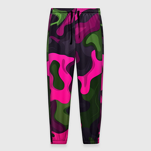 Мужские брюки Яркий неоновый камуфляж фиолетовый и зеленый / 3D-принт – фото 1