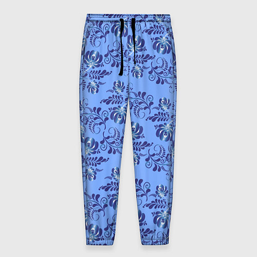 Мужские брюки Узоры гжель на голубом фоне / 3D-принт – фото 1