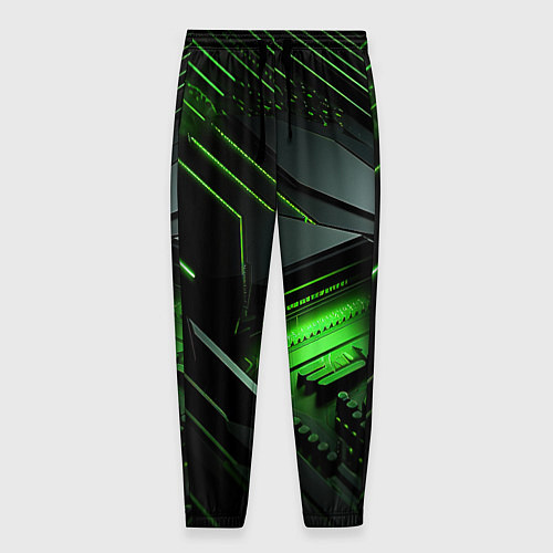 Мужские брюки Металл и зеленый яркий неоновый свет / 3D-принт – фото 1
