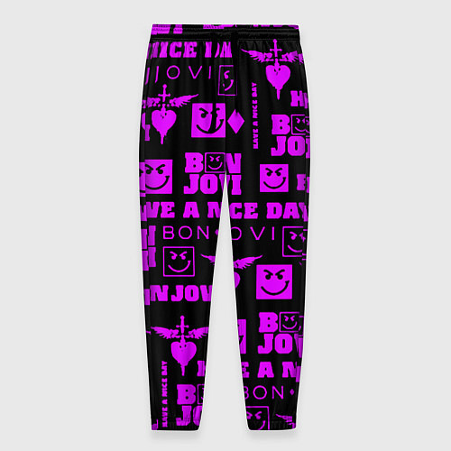 Мужские брюки Bon Jovi neon pink rock / 3D-принт – фото 1