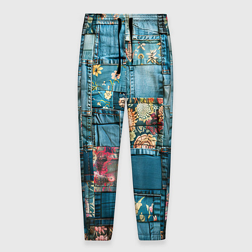 Мужские брюки Джинсовые лоскуты с цветочками / 3D-принт – фото 1