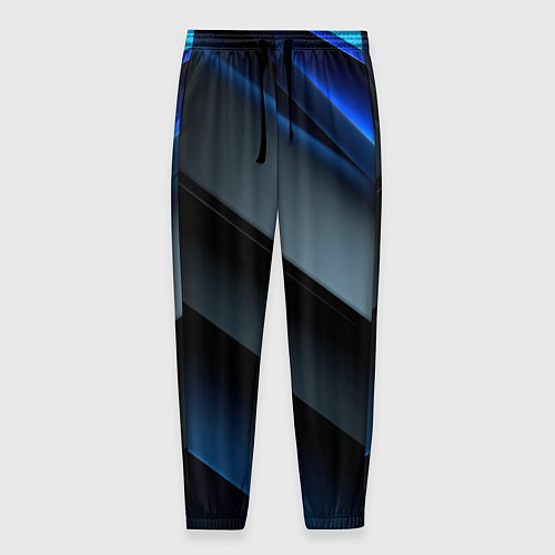 Мужские брюки Темная синяя стильная абстракция на черном фоне / 3D-принт – фото 1