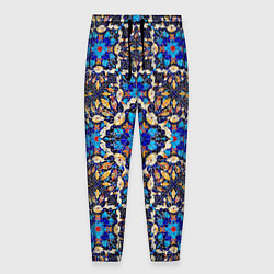 Мужские брюки Мозаичный цветочный узор на черном фоне