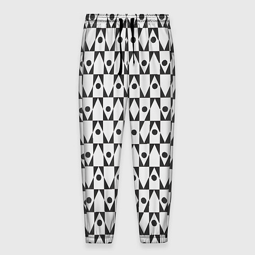 Мужские брюки Чёрно-белые ромбы и круги на белом фоне / 3D-принт – фото 1