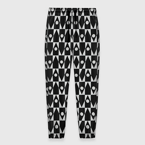 Мужские брюки Чёрно-белые ромбы и круги на чёрном фоне / 3D-принт – фото 1
