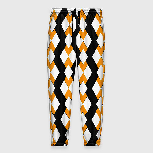 Мужские брюки Жёлтые и белые ромбы на чёрном фоне / 3D-принт – фото 1