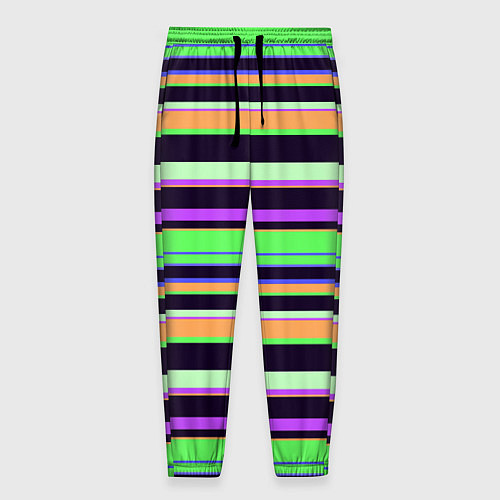 Мужские брюки Зелёно-фиолетовый полосатый / 3D-принт – фото 1