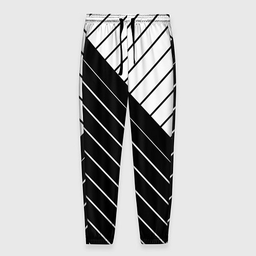 Мужские брюки Чёрно-белый косые линии / 3D-принт – фото 1