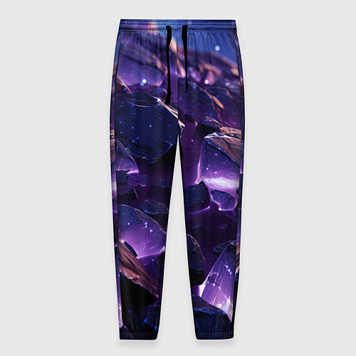 Мужские брюки Фиолетовые неоновые камни со светом / 3D-принт – фото 1