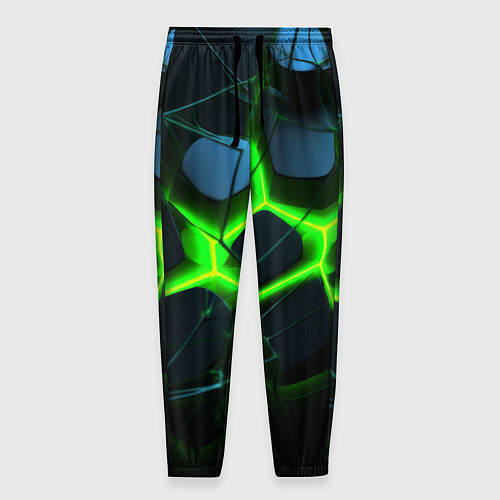 Мужские брюки Зеленый неон и разлом плит / 3D-принт – фото 1