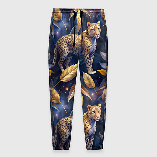 Мужские брюки Леопард с золотыми листьями паттерны / 3D-принт – фото 1