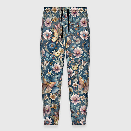 Мужские брюки Летний узор с цветами и бабочками / 3D-принт – фото 1