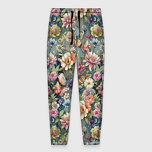 Мужские брюки Бабочки и цветы летнее сочетание / 3D-принт – фото 1