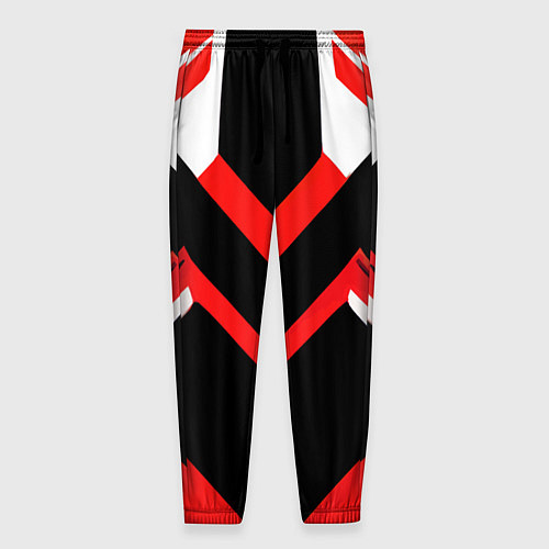 Мужские брюки Красно-белые полосы и чёрный фон / 3D-принт – фото 1