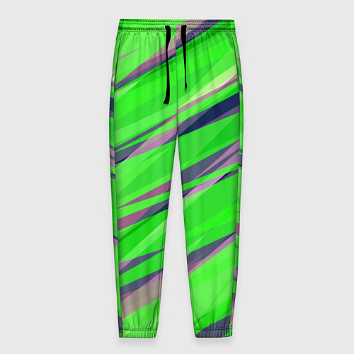 Мужские брюки Зелёный и фиолетовый абстрактные полосы / 3D-принт – фото 1