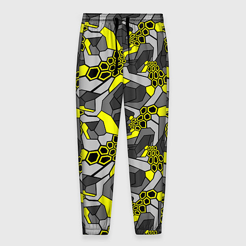Мужские брюки Шестиугольная текстура желтого камуфляжа / 3D-принт – фото 1