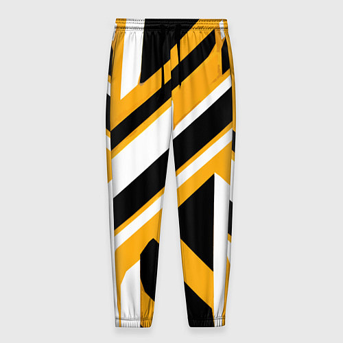 Мужские брюки Чёрно-белые полосы и фигуры на жёлтом фоне / 3D-принт – фото 1