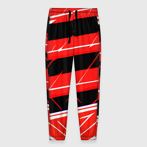 Мужские брюки Чёрно-белые полосы на красном фоне / 3D-принт – фото 1