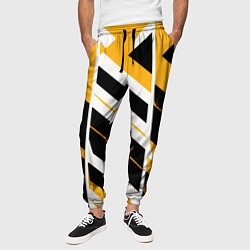 Брюки на резинке мужские Black and yellow stripes on a white background, цвет: 3D-принт — фото 2